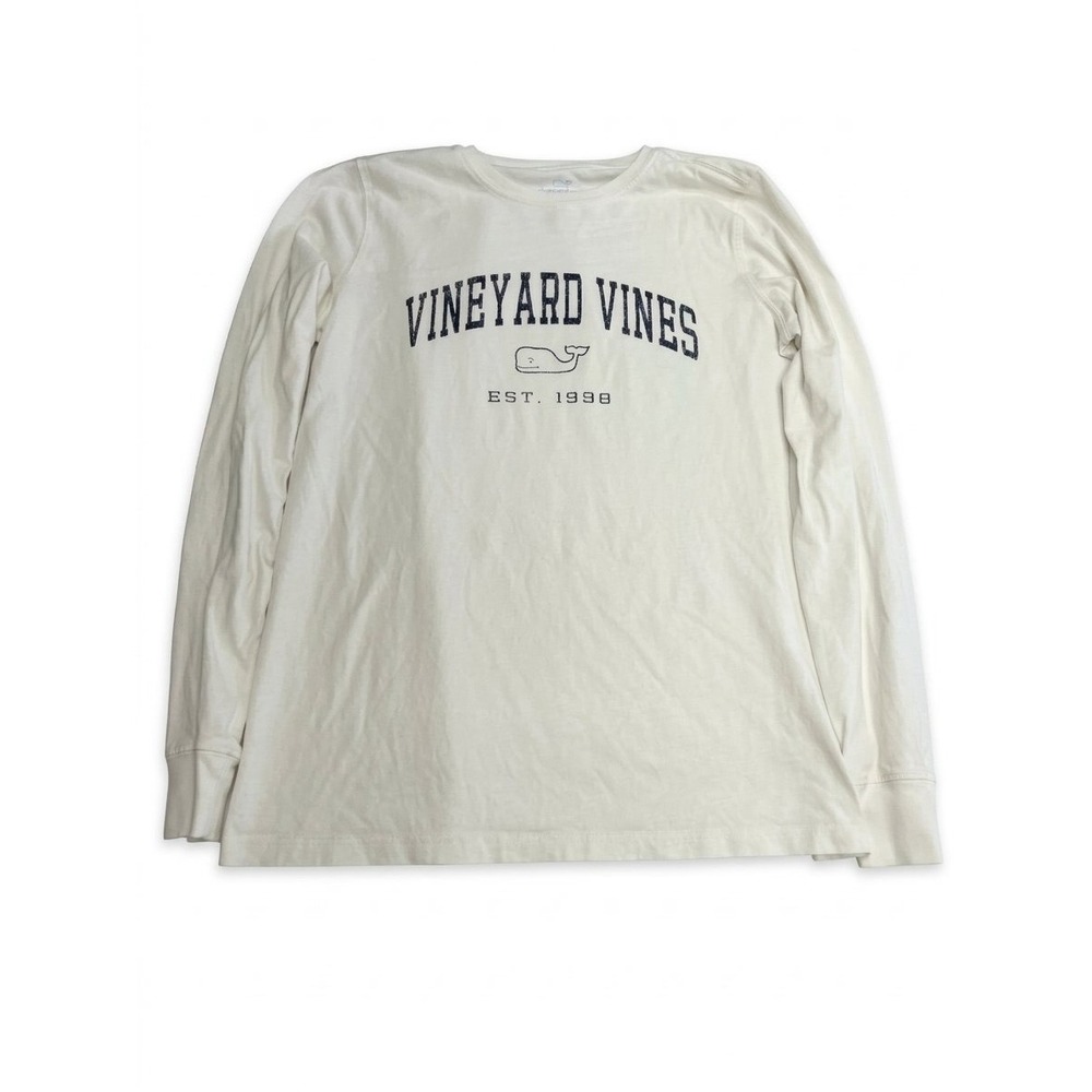 Vineyard Vines Long Sleeve T-Shirt Mens XS Cream Good Graphic Whale Logo Cotton